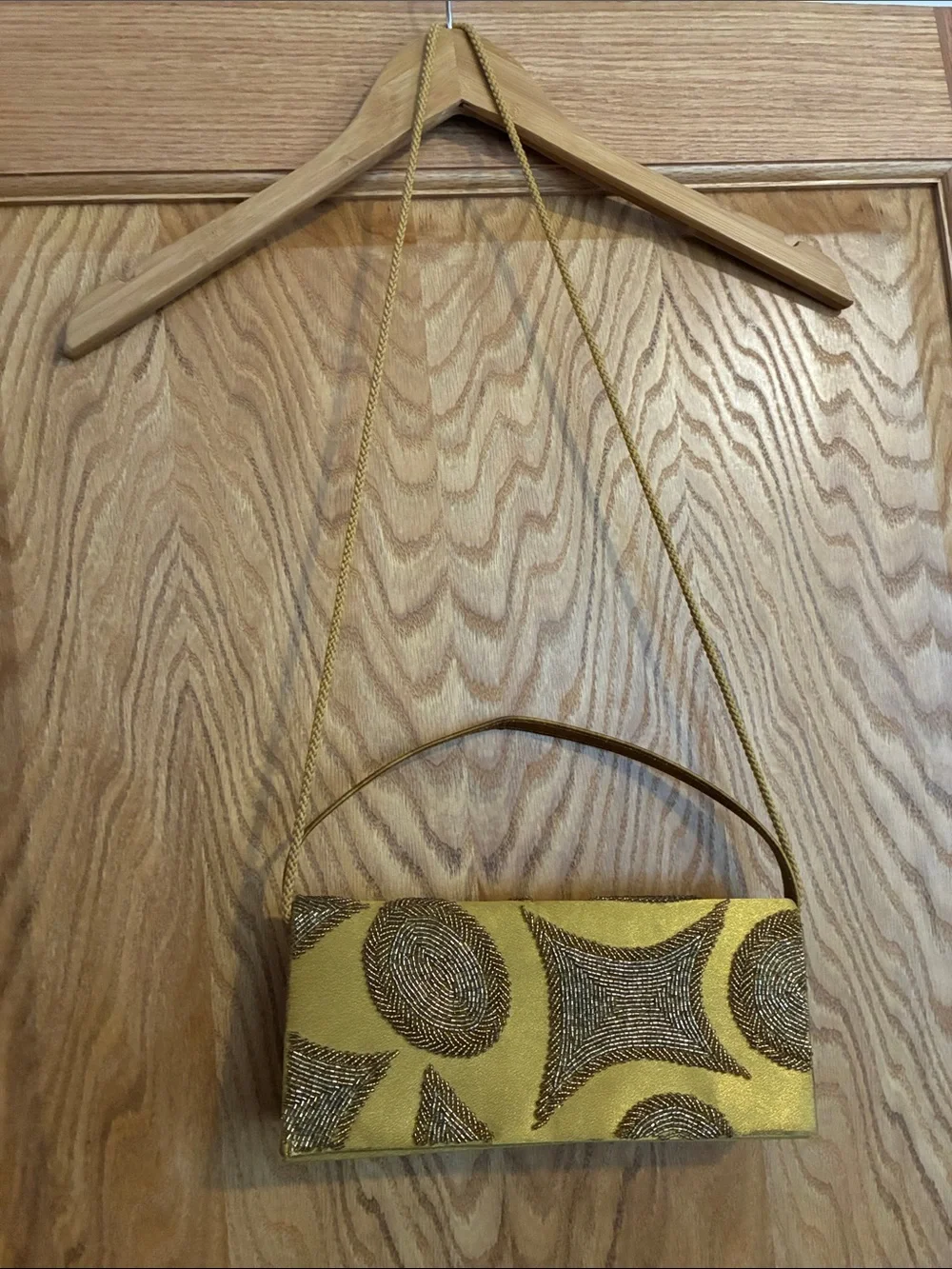 Bijoux Terner Gold Embroidered Evening Clutch with Chain Strap